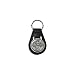 Black Leather Key Fob with Round Cast Pewter Four Way Medal with Bright Cut Accents