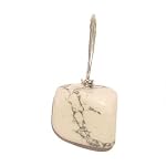 Howlite Pendant 01 Stone Wire Wrapped White Gray Tumble Silver Crystal Healing Gem 2