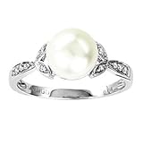 14k White Gold Cultured Pearl Diamond Ring (8 mm)