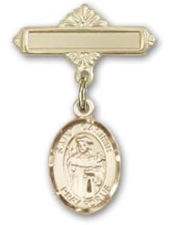 Gold Filled Baby Badge with St. Casimir of Poland Charm and Polished Badge Pin