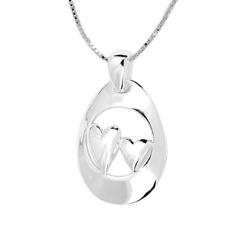 Sterling Silver Sisters Double Heart Pendant, 18