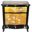 Fine Asian Furniture & D&eacute;cor - 23" Chinese Black Lacquered Gold Leaf End Table Nightstand HA-2019