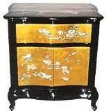 Fine Asian Furniture & D&eacute;cor - 23" Chinese Black Lacquered Gold Leaf End Table Nightstand HA-2019