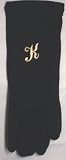 One Size Black Wool Jersey (Lamb Wool, Nylon & Angora) Gloves Trimmed with Customer Chosen Pink Monogram Letter by 