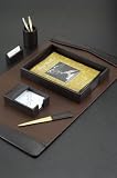 Executive Genuine Black and Brown Leather 6 Piece Desk Set