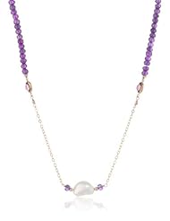 Gemstone Rondelle, White Baroque Freshwater Cultured Pearl, and Swarovski Elements Bezel Accents on Gold Over Silver Chain Necklace, 36"