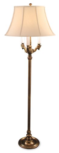 Lighting Enterprises F-1423/1405 Antique Brass Finish Floor Lamp with Beige Shantung Fabric Sewn Shade