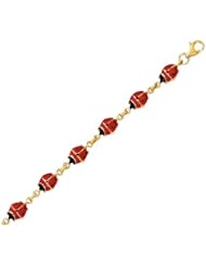 10" 14K Yellow Gold Alternate Oval Chain Link w/ Ladybug Fancy Anklet w/ Pear Shape Clasp