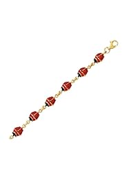 14K Yellow Gold 07"Alternate Oval Chain Link Mini Ladybug Symbolic Bracelet With Pear Shape Clasp