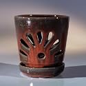 Bonsai Boy's Ceramic Orchid Pot <br>5.0"x5.25" Round With Attached Saucer