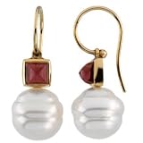 14K Yellow or White Gold Paspaley South Sea Cultured Pearl and Rhodolite Garnet Earrings - Various Sizes