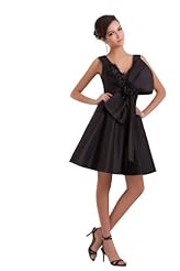 A-line V-neck Taffeta/Tulle   Dress With a Bow(s)