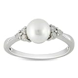 Sterling Silver 1/8 CT TDW Diamond White Freshwater Pearl Fashion Ring (8-8.5 mm) (I3)