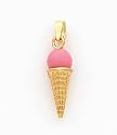 Pink Enameled Ice Cream Cone Charm, 14K Yellow Gold