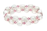 7.5 Inch 8-9mm Cultured Freshwater Pearl and Pink Sapphire Swarovski Crystal Bracelets