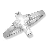 Sterling Silver Cubic Zirconia CZ Cross Ring - size 6