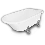 American Bath Factory B3-2600-WW-DM7-M3-18-SN Windsor Traditional Clawfoot Bathtub in White, Ball an