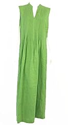 Linen Tank Slit Pleated Scoop Neck Full Length Maxi Dress 