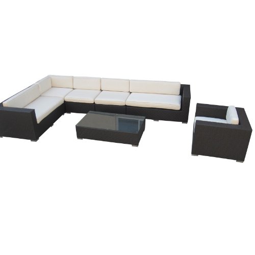 Lexington Modern Palm Springs 7-Piece Outdoor Rattan, Espresso with White Cushions