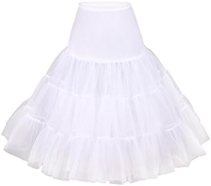 BJBJ Women's White 50s Vintage Rockabilly Petticoat, 25" Length Underskirt S-M