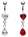 Red Heart with Teardrop belly button ring