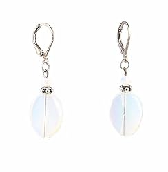 Earrings - E341 - Genuine Opalite Gemstone and Swarovski (tm) Crystals ~ Oval