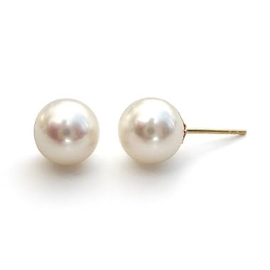 HinsonGayle Gem Collection Handpicked AAA 7.5-8.0mm White Cultured Pearl Stud Earrings (14K Yellow Gold)