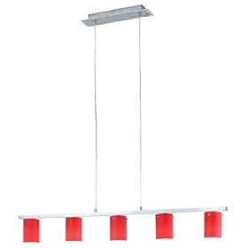 Eglo 88547A Dress, Brushed Aluminum and Chrome Red wiped, 5-Light Pendant Light Fixture by Eglo