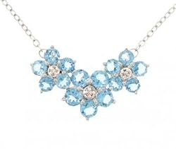 Blue Topaz & Diamond Flower Necklace 10KT White Gold