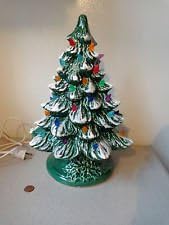 18" Green Ceramic Christmas Tree Extra Snow Lights Up