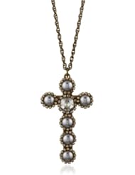 Liz Palacios "Perlas" Swarovski Crystal and Pearl Cabochon Cross Necklace