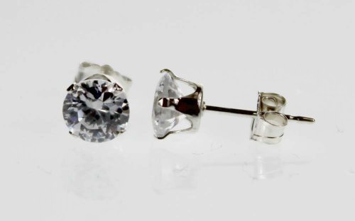 CZ Stone Set in Sterling Silver Earrings, w FREE shipping from Hawaii