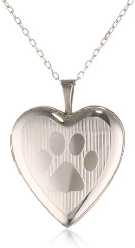 Momento Lockets Sterling Silver Heart Shaped Locket with Paw Print Necklace