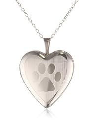 Momento Lockets Sterling Silver Heart Shaped Locket with Paw Print Necklace