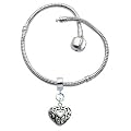Bracelet and necklace for Pandora Beads by Avantgarde Jewels ? Silver plated - comes with a large 3D filagree puff heart charm - available in many sizes 18 to 22 CM