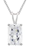 Platinum Plated Sterling Silver 12 x 8 mm Emerald-Cut Cubic Zirconia Pendant