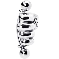 Silver 925 Curved Top Down Empowering Hand Eyebrow Ring