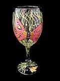 Butterfly Meadow Design - Hand Painted - Wine Glass - 8 oz..