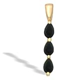 14K Yellow Gold Genuine Pear Black Onyx 3-Stone Pendant