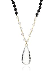 Chan Luu Semi Precious Round and Large Faceted Clear Quartz Drop Necklace