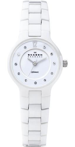 Skagen Women's 572SSXWC Denmark White Ceramic Crystal Accent Watch