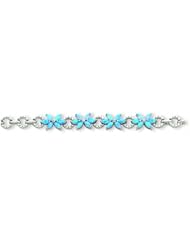 Genuine .925 Sterling Silver 7.5Inch Blue Created Opal Flower Bracelet 13.6 Grams . 100% Satisfaction Guaranteed.