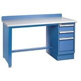 Technical Workbench W/Tech Leg, 3 Drawer Cabinet, Plastic Laminate Top - Blue