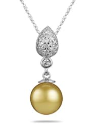 0.50 Cts Diamond & Golden South Sea Pearl Pendant in 14K White Gold