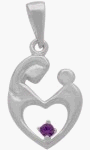Sterling Silver Genuine Amethyst Mother & Child Pendant with chain