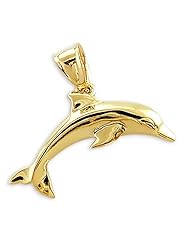 14k Yellow Gold Dolphin Charm Pendant New Detailed Cut