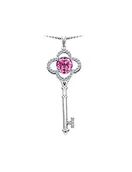 Original Star K (tm) Large Clover Shape Key To My Heart Pendant with Round 7mm Created Pink Sapphire in 925 Sterling Silver