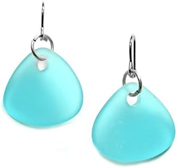 Solares Silvertone Aqua Blue Triangular Glass Earrings