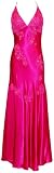 Satin Beaded Halter Prom Formal Gown Long Holiday Party Cocktail Dress Bridesmaid, Medium, Fuchsia