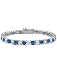 Sterling Silver Round Diffuse Sapphire and Cubic Zirconia Tennis Bracelet 10.00 CT TGW